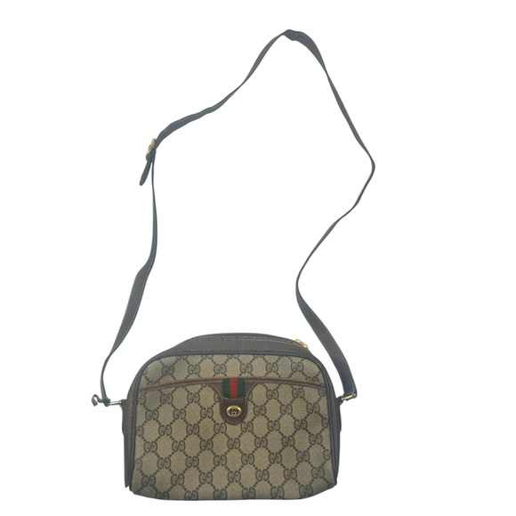Gucci Vintage GG Supreme Monogram Crossbody Bag with Web Stripe Detail - Picture 1 of 9